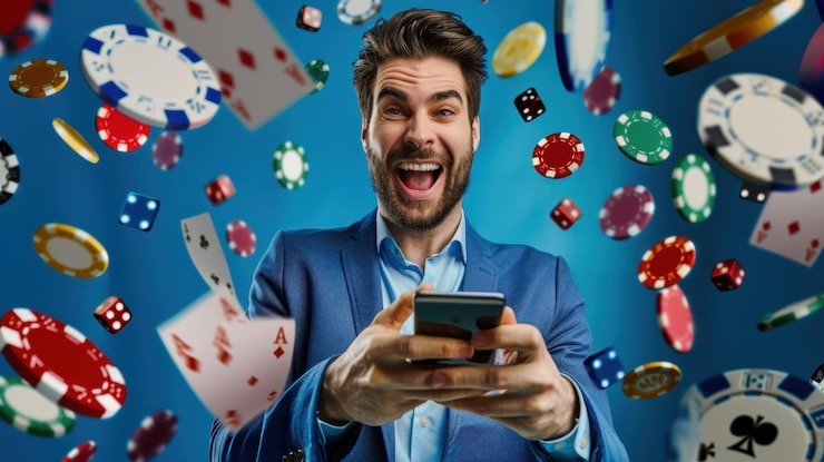 Layar meja roulette live-dealer dengan dealer dan pemain di studio permainan langsung